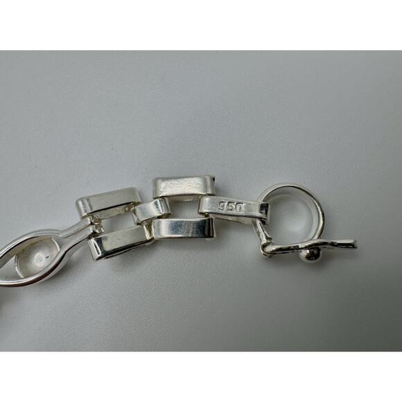 Designer Peruvian Sterling Silver 950 and 18K Gold Inlay Bracelet - 7.5” - Picture 7 of 7